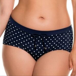 🔵 SALE 3/$25 DORINA AGUA CURVES HI WAIST HIPSTER BLUE WHITE POLKADOT BOTTOM M